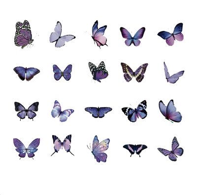 Набір стікерів ПВХ на прозорій основі 40 шт Purple Butterfly 90x105 мм (ZRBWG-16-16)
