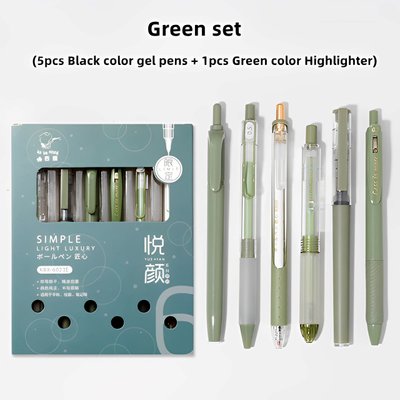 Набір гелевих чорнильних ручок Morandi і маркер набір Green set 6 штук (УЦІНКА)