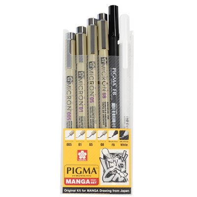 Набір 6 шт лінери Pigma Micron Sakura з білою ручкою (XSDK-M6)