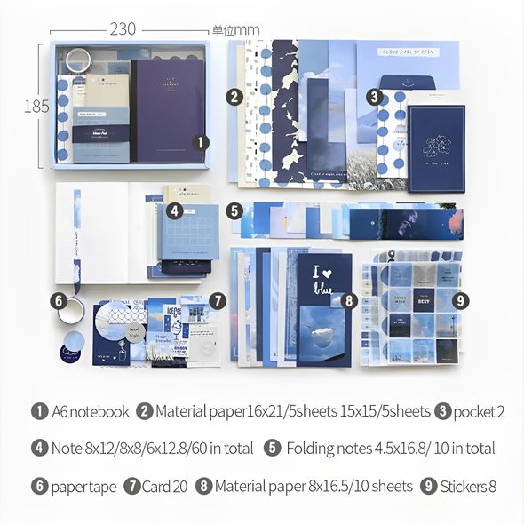 Набір матеріалів для скрапбукінгу SIMNO Синій 121 шт 18x23 см (XM2009LH-001AW)