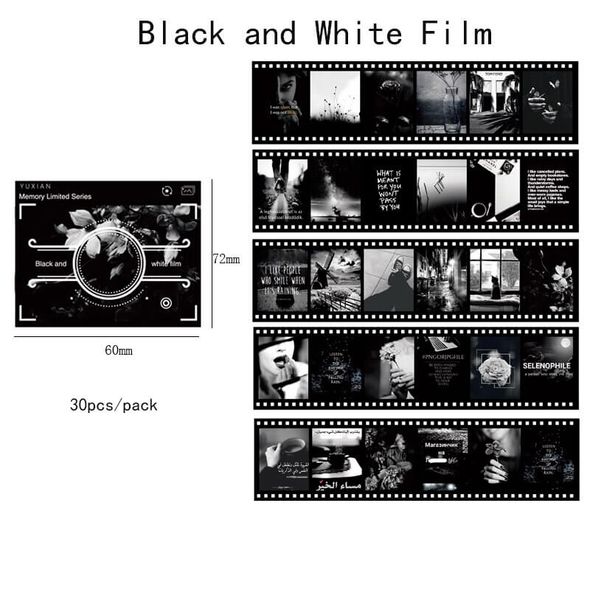 Набір стікерів в форматі картинок фотоплівки YUXIAN Black and white 30 шт 6х7.2 см (YXHZ0214)