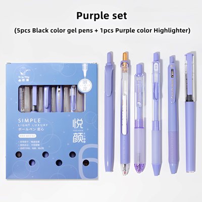 Набор гелевых чернильных ручек Morandi и маркер набор Purple set 6 штук (KBX-6923D)