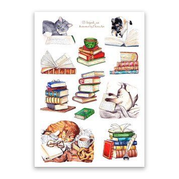 Сет стикеров для ежедневника BUJODI Коты и книги 17х12 см