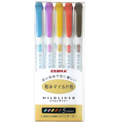 Zebra Mildliner набір маркерів 5 шт №3 теплі пастельні відтінки WKT7-5C-RC