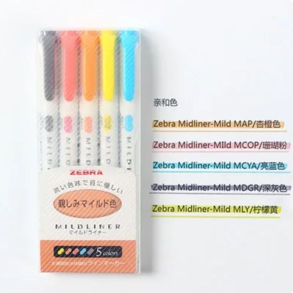 Zebra Mildliner набір маркерів 5 шт №4 теплі пастельні відтінки WKT7-N-5C