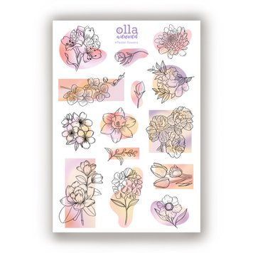 Сет наліпок Olla Artworld Pastel flowers 10 х 15 см