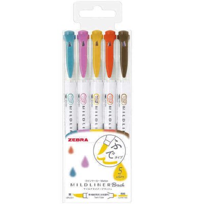 Zebra Mildliner Вrush Pens набор из 5 цветов №3 WFT8-5C-RC