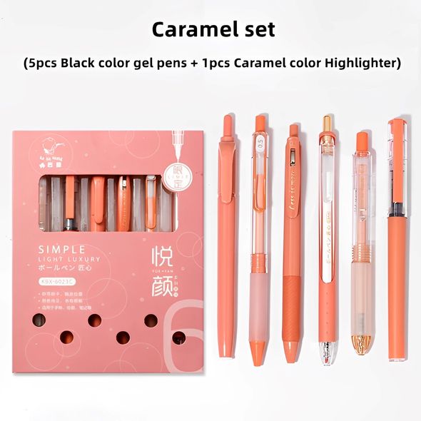 Набор гелевых чернильных ручек Morandi и маркер набор Caramel set 6 штук (УЦЕНКА)