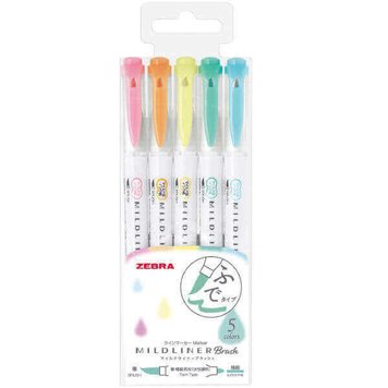 Zebra Mildliner Вrush Pens набор из 5 цветов №1 WFT8-5C