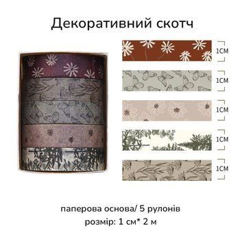 Набір декоративних скотчів Метелики і квіти 1 см х 2 м 5 шт (TWWT-468-3)