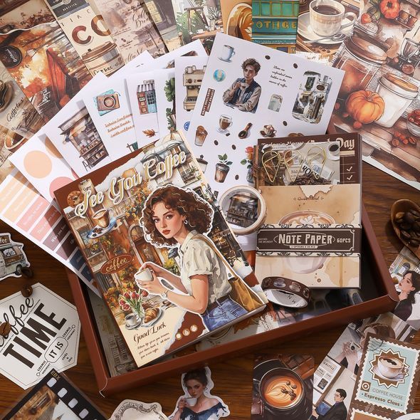 Набір матеріалів для скрапбукінгу SIMNO Coffee 147 шт 18x23 см