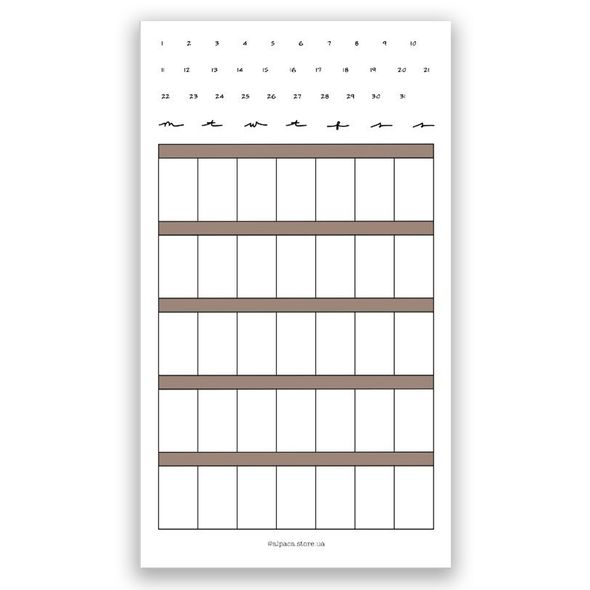 Стикеры Alpaca Календарь на месяц для заполнения на бумажной основе 11х19.5 см