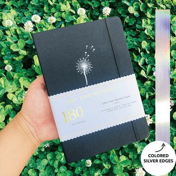 Блокнот в крапку А5 для Bullet Journal Чорний текстильний зі сріблястим зрізом 80 аркушів 180 г/м² (BUKE-008)