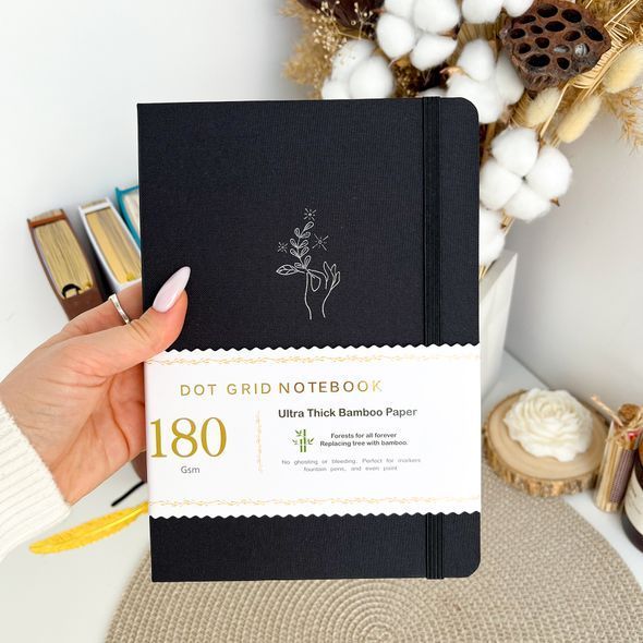 Блокнот в крапку А5 для Bullet Journal Чорний текстильний зі сріблястим зрізом 80 аркушів 180 г/м&sup2; (BUKE-029)