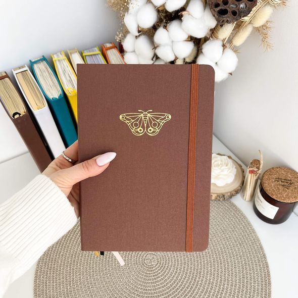 Блокнот в крапку А5 для Bullet Journal Коричневий текстильний зі сріблястим зрізом 80 аркушів 180 г/м&sup2; (BUKE-027)