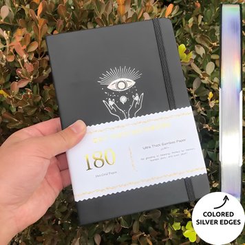 Блокнот в крапку А5 для Bullet Journal Чорний зі сріблястим зрізом 80 аркушів 180 г/м² (BUKE-024)