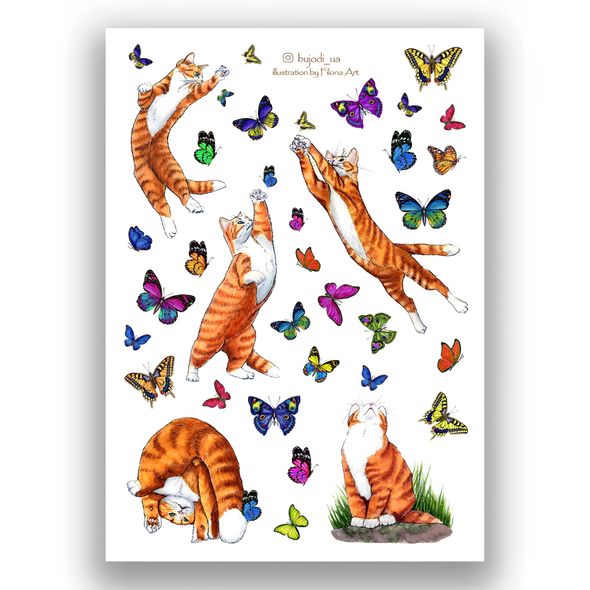 Сет стикерів для щоденника BUJODI Коти та метелики 17х12 см