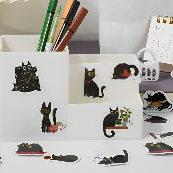 Набір стікерів картинок Etori Life Black Cat 46 штук (EXE230207)