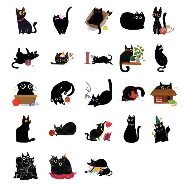 Набор стикеров картинок Etori Life Black Cat 46 штук (EXE230207)