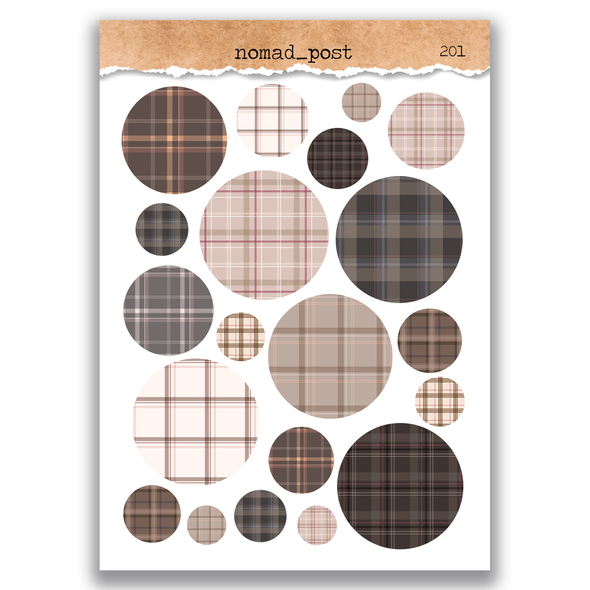 Сет наліпок для блокнота Nomad Post Brown Plaid Circles 10х15 см