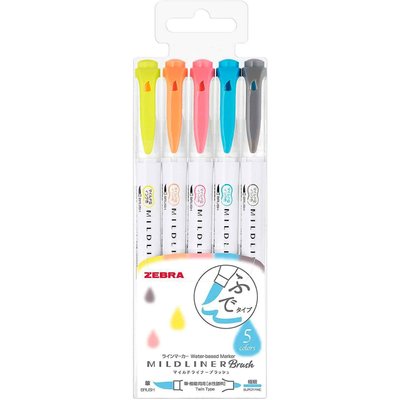 Zebra Mildliner Вrush Pens набір з 5 кольорів №4 WFT8-N-5C