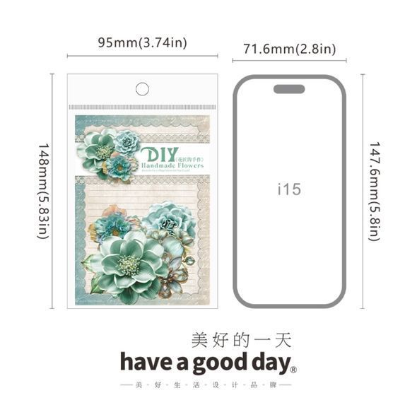 Бумажные цветы для скрапбукинга Зеленые Have a good day 20 шт (MHD-HJSZ001)