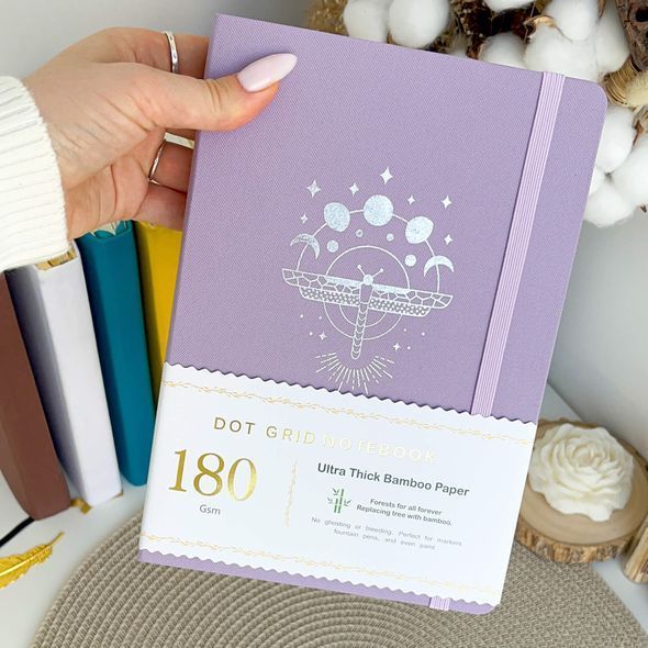 Блокнот в крапку А5 для Bullet Journal Бузковий з сріблястим зрізом 80 аркушів 180 г/м&sup2; (BUKE-018)