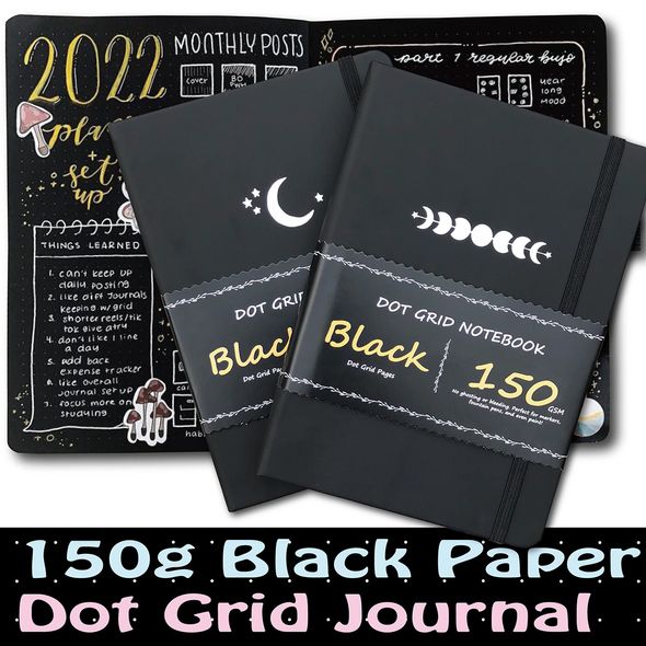 Блокнот в крапку А5 для Bullet Journal Чорний з чорними сторінками 80 аркушів 150 г/м² (BUKE-014)