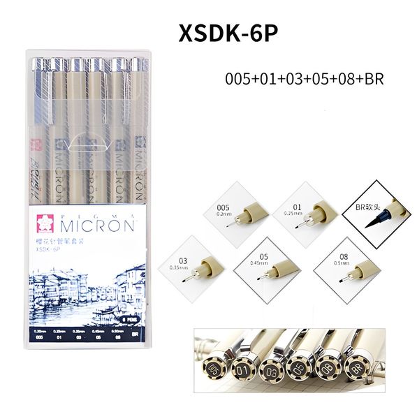 Набір лінерів для малювання Sakura Pigma Micron 6 штук (XSDK-6P)