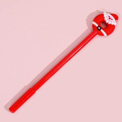 Гелева ручка новорічна червона Новорічний гном 18 см Чорна паста