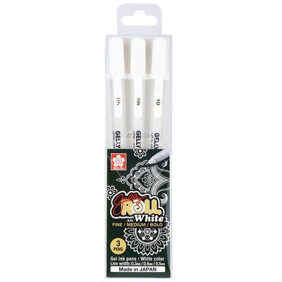 Набор белых гелевых ручек для рисования Sakura Gelly Roll 3 штук (XPGB-3WTC)