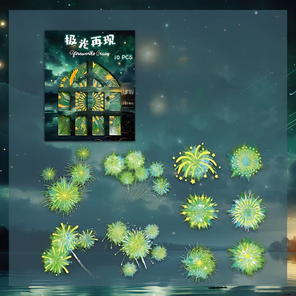 Набір стікерів Fireworks rain Light green 10 шт (YXRY-6-06)