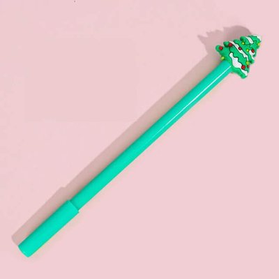 Гелева ручка новорічна зелена Ялинка 18 см Чорна паста