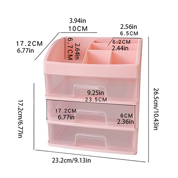 Пластмассовый органайзер для канцелярии 27х24х17 см 3 отсека Розовый (ORG-272417P)