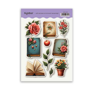 Сет стикерів BuJoBox Квіти та книги 10х15 см