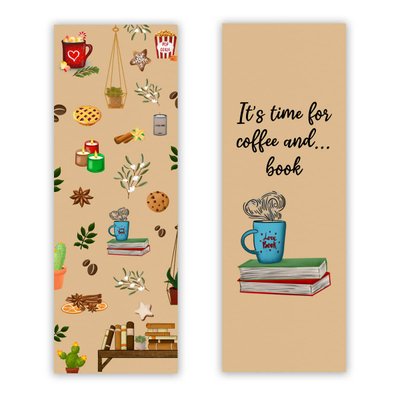 Двухсторонняя закладка для книги Alpaca 5х15 см Time to coffee and book